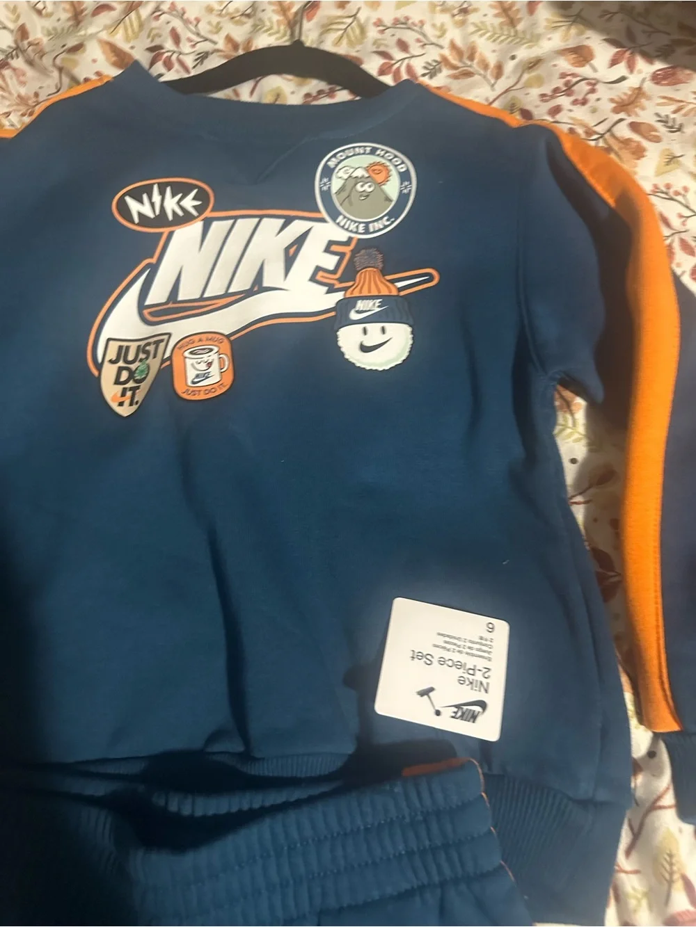 Nike Kids Navy Blue Sweatpants with Orange Stripes